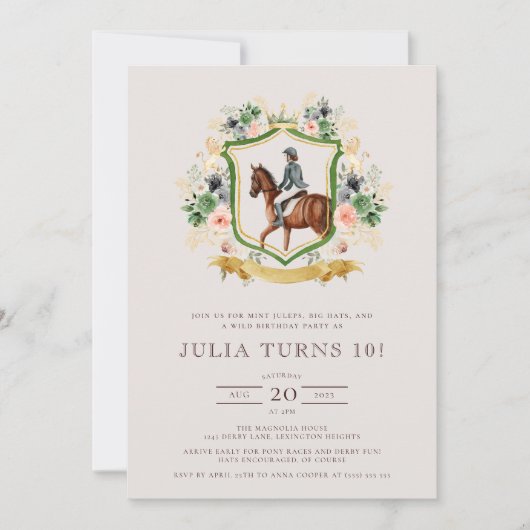 Equestrian Elegant Floral Horse Birthday Party Kaart (Voorkant)