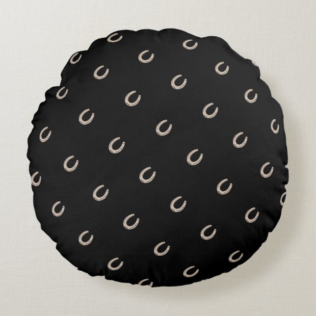 Equestrian Lucky Hoefijzer Pattern Rond Kussen (Voorkant)