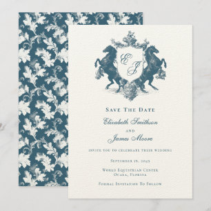 Equestrian Monogram Horses Crest Blauwgroen Blauw  Save The Date
