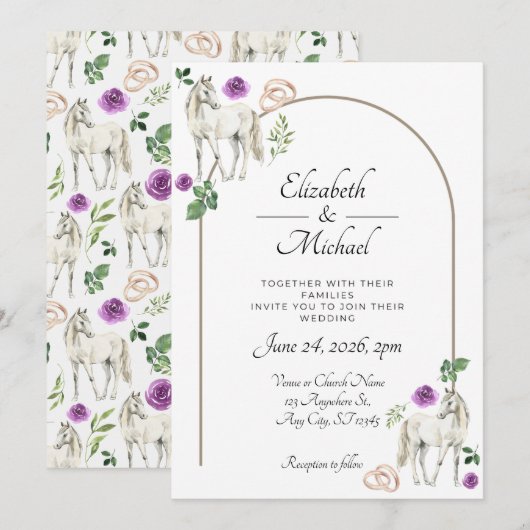 Equestrian Purple Floral Wedding Invitation (Devant / Derrière)