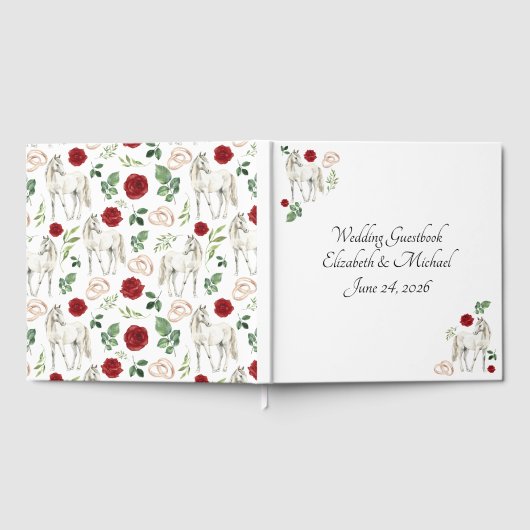 Equestrian Red Floral Rustic Wedding Gastenboek (Volledig)