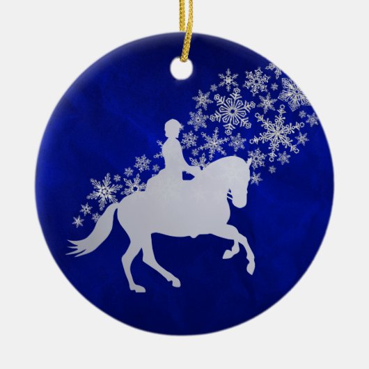 Equestrian Silver Snowflake over Royal Blue Keramisch Ornament (Voorkant)