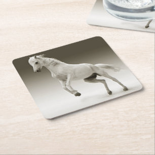 Equestrian White Mare Horse Vierkante Kartonnen Onderzetter