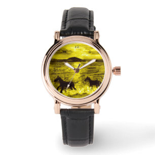 Equine Art Golden Seashore Paarden Horloge