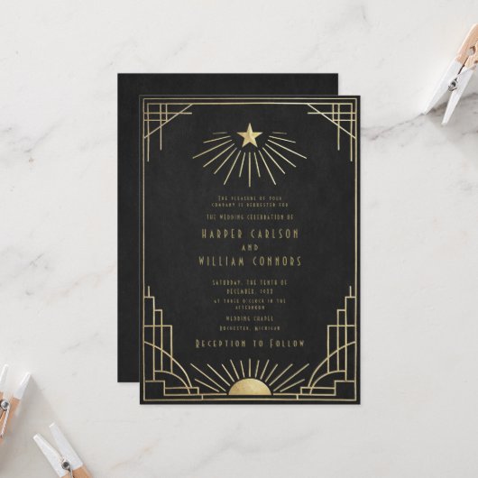 Equinox Art Deco Celestial Wedding Invitation (Devant/Arrière en situation)