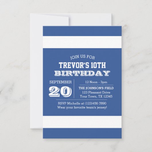 Équipe Bleue et Blanche Invitation Anniversaire (Devant)