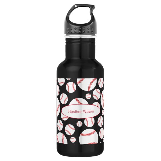 Équipe de baseball Bouteille d'eau noire avec nom (Devant)