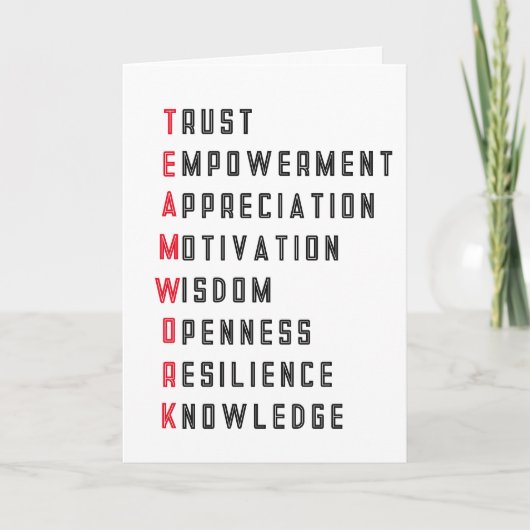 Équipe Travail Mots Positifs Carte d'Appréciation (Devant)
