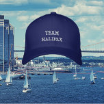 Équipe, Ville, Halifax, Casquette de baseball brod<br><div class="desc">Casquette de baseball brodé Team and City conçu avec TEAM et un nom de ville de votre choix. Voici le texte : TEAM HALIFAX. Ce Casquette de baseball est montré en bleu avec broderie blanche. Pour personnaliser, il suffit d'insérer le nom de la ville, ou un autre mot dans notre...</div>