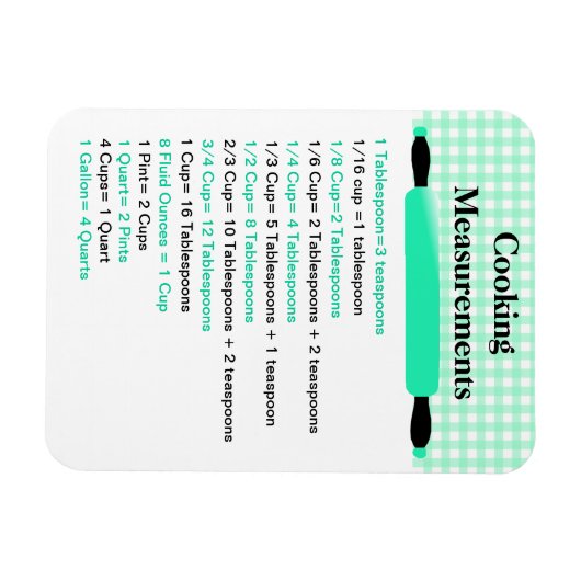 Équivalents de mesure des cuisines Magnet du graph (Horizontal)