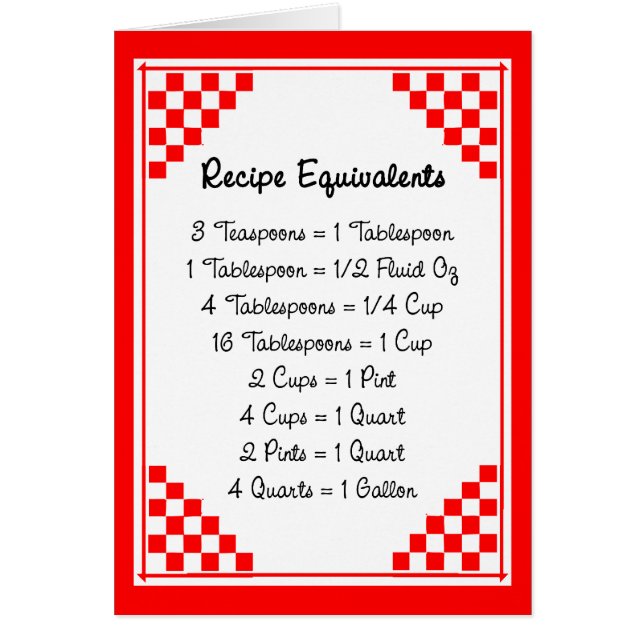 Équivalents de recettes Carte d'aide de cuisine (Devant)