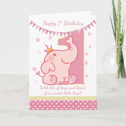 ęr Carte d'éléphant rose d'anniversaire, Babys ęr (Devant)