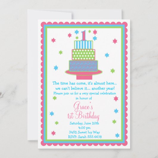 ęr Invitation de partie de gâteau d'anniversaire (Devant)