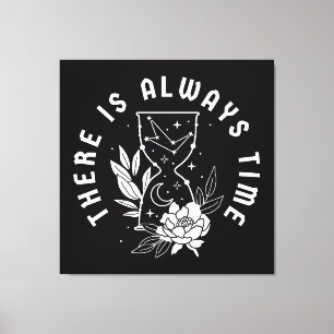 Er is Altijd Tijd Zandloper Bloemen Sterren Maan Canvas Afdruk