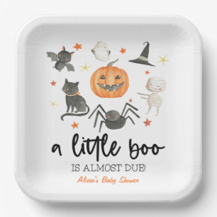 Er is bijna een kleine boe. Baby shower Halloween Papieren Bordje