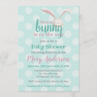 Er is een bunny onderweg, bunny on mint polca stip kaart