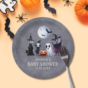 Er is een Halloween Baby shower voor Haunted Villa Papieren Bordje
