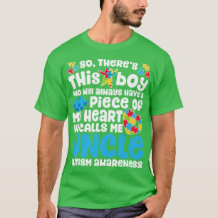 Er is een jongen die hij me oom Autism Awareness n T-shirt