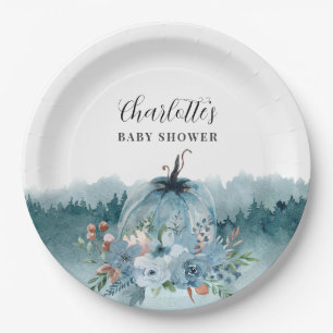 Er is een kleine pompoen op weg naar blauw Baby sh Papieren Bordje