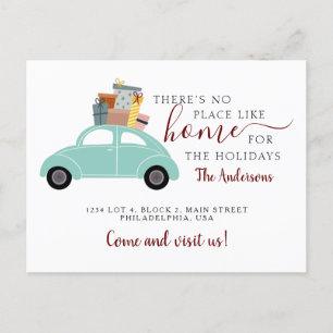 Er is geen plek zoals Home Cyan Car Car Moving Aankondigingskaart