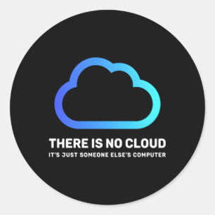 Er is geen wolk, alleen de computer van iemand and ronde sticker