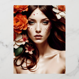 Er is iets met een bloemportret van een id folie feestdagen briefkaart