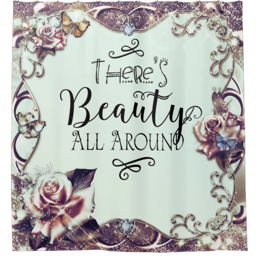 Er is schitterend overal rond Butterflies en Rozen Douchegordijn (Voorkant)