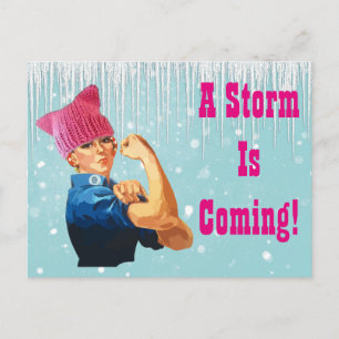 "Er komt een Storm" met Rosie in Roze Pet Briefkaart