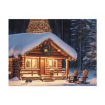 Er ligt sneeuw op onze houten cabine