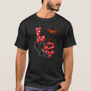 Er Nurse Pset Leopard Love Heart Messy Bun Rn Nur T-shirt