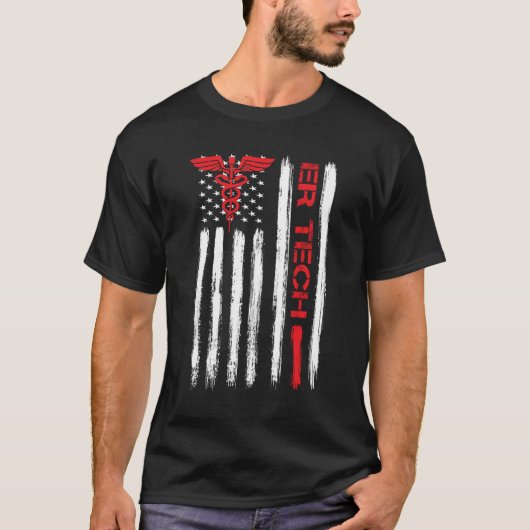ER Tech US Flag Emergency Room technologen techno T-shirt (Voorkant)