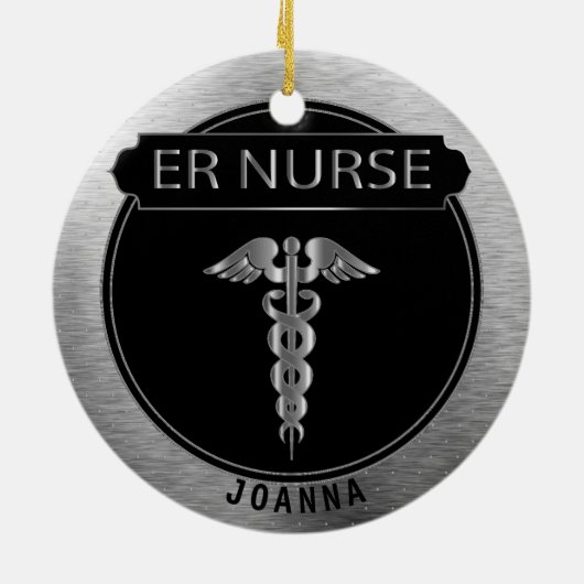 ER 👩 ⚕️ - UpScale Black en Silver Keramisch Ornament (Achterkant)