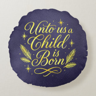 Er wordt ons een kind geboren Schrift Blauwe Kerst Rond Kussen