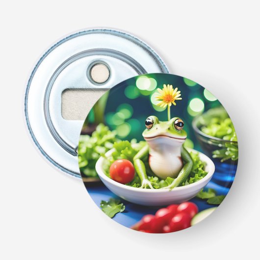 Er zit een kikker in mijn salade button flesopener (Voorkant)