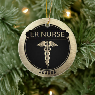 ER 👩 ⚕️ - zwart en goud Keramisch Ornament