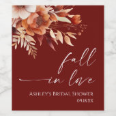 Eracht In Liefde Roestbruin Bloemige Bruiloft Wijn Etiket (Enkel label)