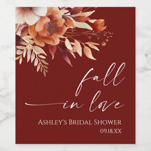 Eracht In Liefde Roestbruin Bloemige Bruiloft Wijn Etiket (Enkel label)