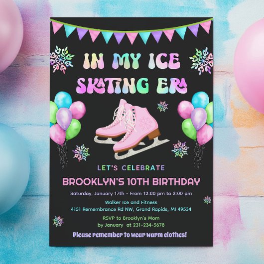 Eras Ice Skating Birthday Invitation Kaart