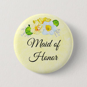 Ere-juffrouw Geel Bloemmotief Ronde Button 5,7 Cm