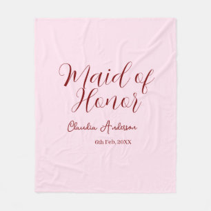 Ere-juffrouw mauve naam datum roze pastel bruiden fleece deken