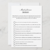 Ere-juffrouw plichten checklist, feest info  kaart (Voorkant)