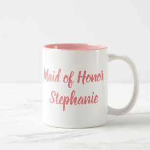 Ere-juffrouw Roze Elegant Script Bruiloften Tweekleurige Koffiemok