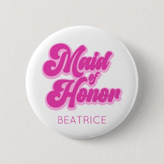Ere-juffrouw Roze Retro Bubblegum Naam Op Maat Ronde Button 5,7 Cm (Voorkant)