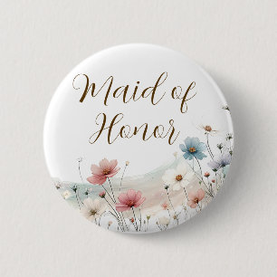 Ere-juffrouw Wilde Bloem Bruiloftsfeest Ronde Button 5,7 Cm