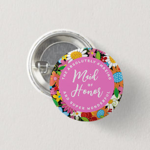 Erebruid Lente Bloemen Chic Bruiloft Naambordje Ronde Button 3,2 Cm