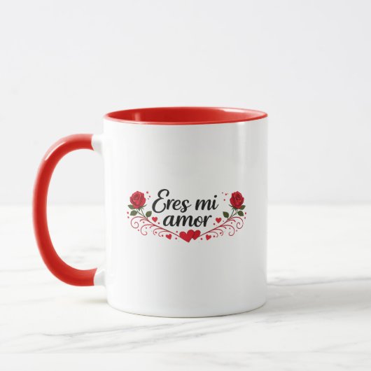 Eres Mi Amor Spanish Romantic Coffee Mug with Rose (Gauche)