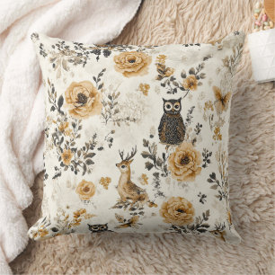 Erfenis Beige Uil Botanisch Bloemmotief Kussen