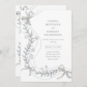 Erfenis Bloemenslint Handgetekend Elegant Bruiloft Kaart (Voorkant / Achterkant)