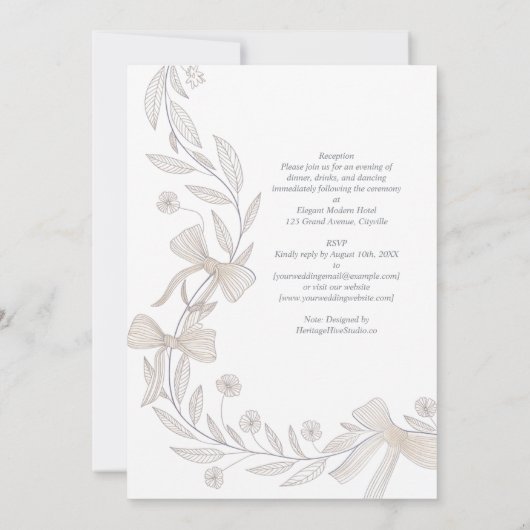 Erfenis Botanische Lint Boog Elegant Neutraal Brui Kaart (Achterkant)