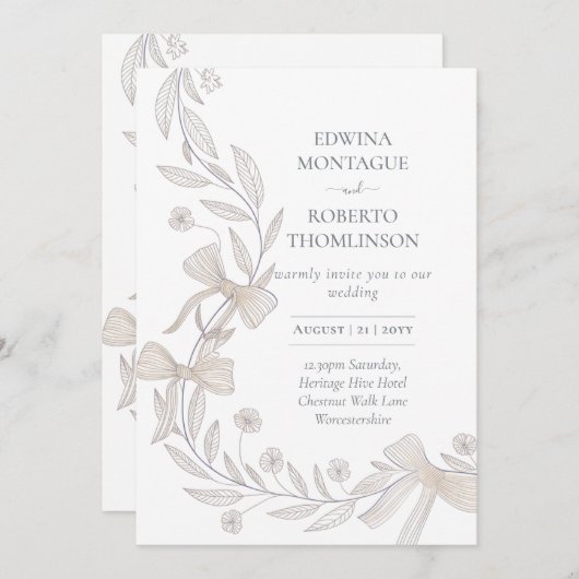 Erfenis Botanische Lint Boog Elegant Neutraal Brui Kaart (Voorkant / Achterkant)